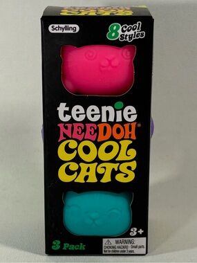🐾 [BRAND NEW] NEE DOH TEENIE COOL CATS 3-PACK PINK PURPLE GREEN SQUISHY CATS 🐾